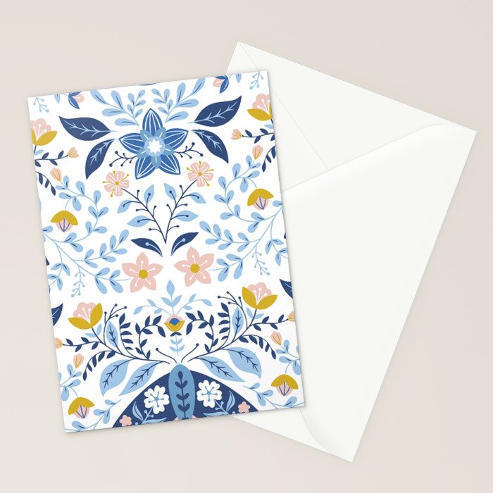Scandinavian Butterfly Folk Art Pattern Stationery Card Gallery Image 2