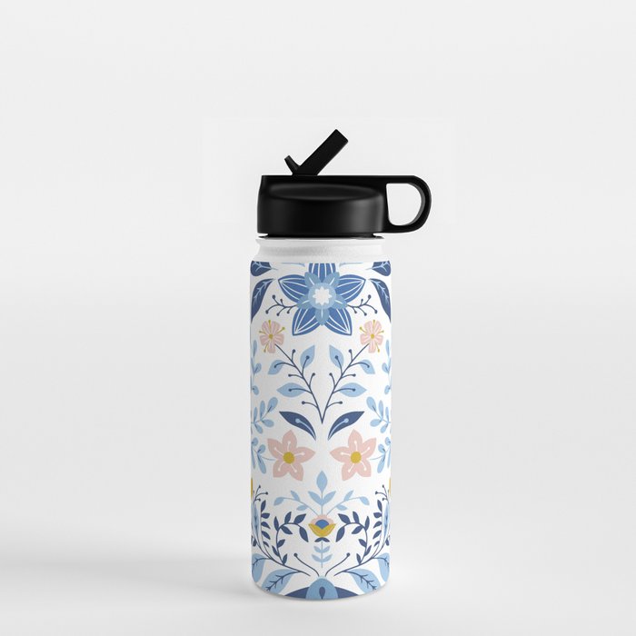 Scandinavian Butterfly Folk Art Pattern Water Bottle Gallery Image 1