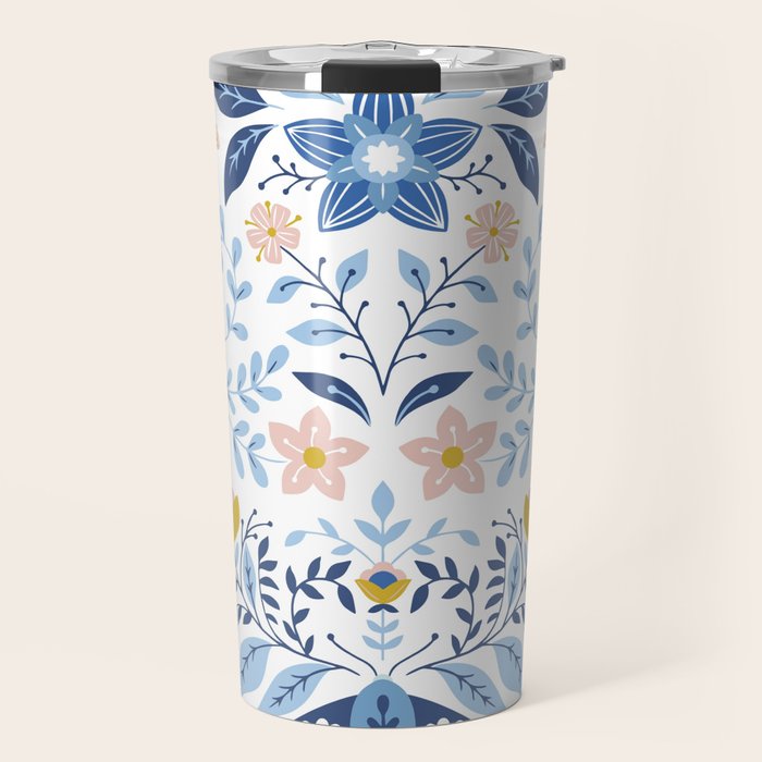 Scandinavian Butterfly Folk Art Pattern Travel Mug Gallery Image 1