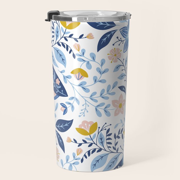 Scandinavian Butterfly Folk Art Pattern Travel Mug Gallery Image 3