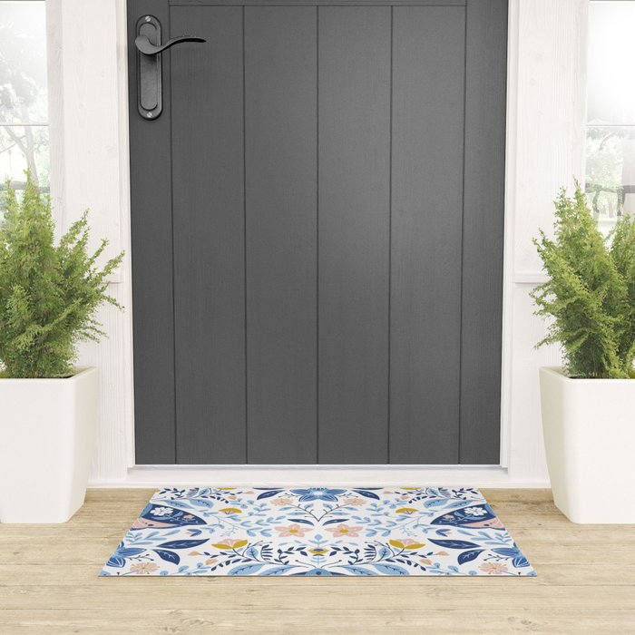 Scandinavian Butterfly Folk Art Pattern Welcome Mat Gallery Image 3