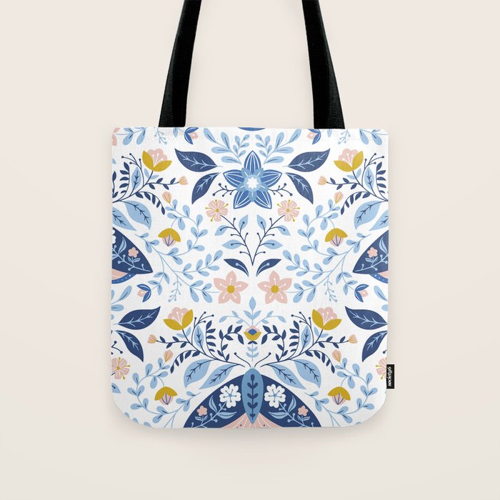 Scandinavian Butterfly Folk Art Pattern Tote Bag Gallery Image 1