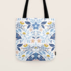 Scandinavian Butterfly Folk Art Pattern Tote Bag Gallery Image 1