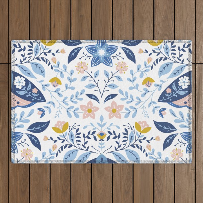 Scandinavian Butterfly Folk Art Pattern Outdoor Rug Gallery Image 1