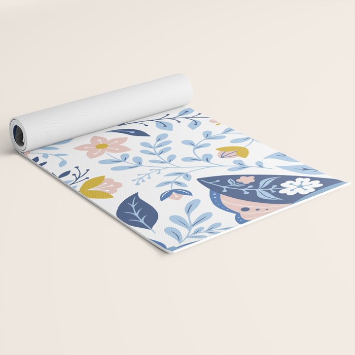 Scandinavian Butterfly Folk Art Pattern Yoga Mat Gallery Image 2