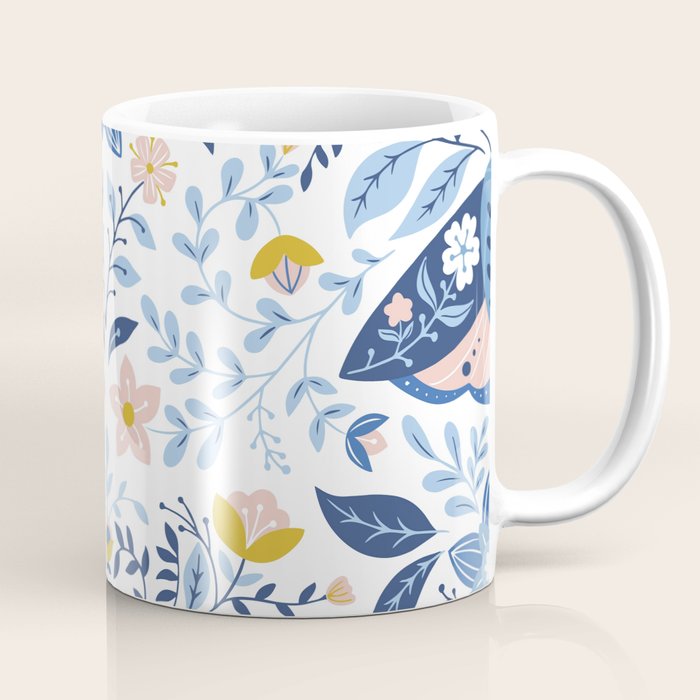 Scandinavian Butterfly Folk Art Pattern Coffee Mug Gallery Image 1