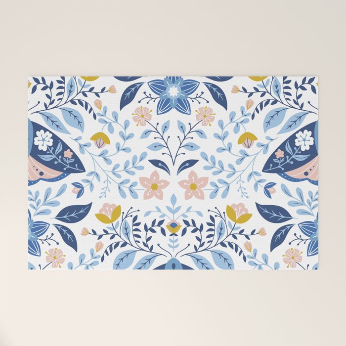 Scandinavian Butterfly Folk Art Pattern Welcome Mat Gallery Image 1