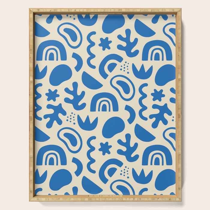 Abstract blue organic shape art pattern Serving Tray Gallery Image 1