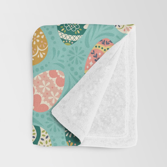 Floral Easter Eggs - Aqua Throw Blanket Gallery Image 3