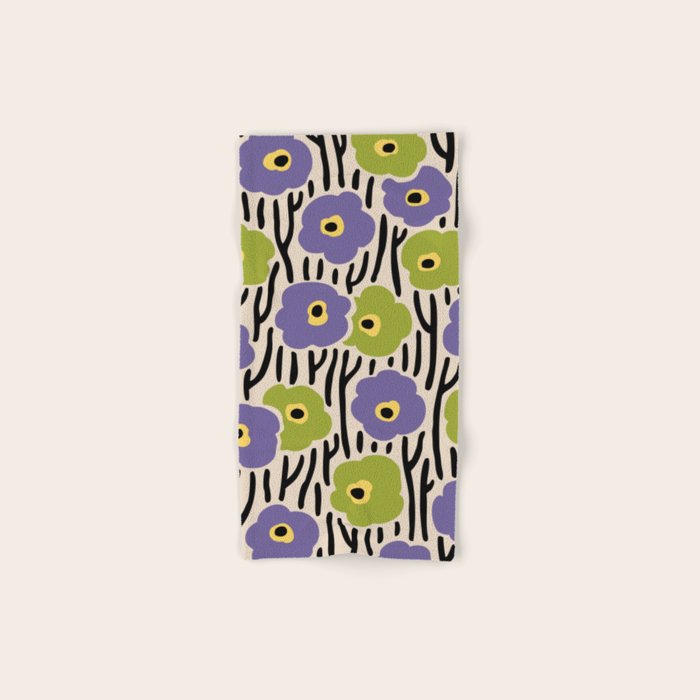 Wild Flowers Pattern Purple and Green Bath Towel Gallery Image 1