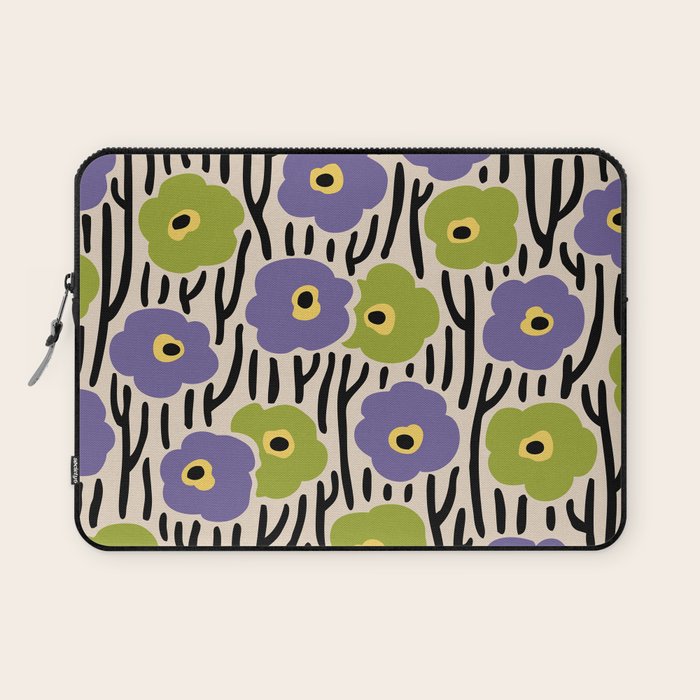Wild Flowers Pattern Purple and Green Laptop Sleeve Gallery Image 1