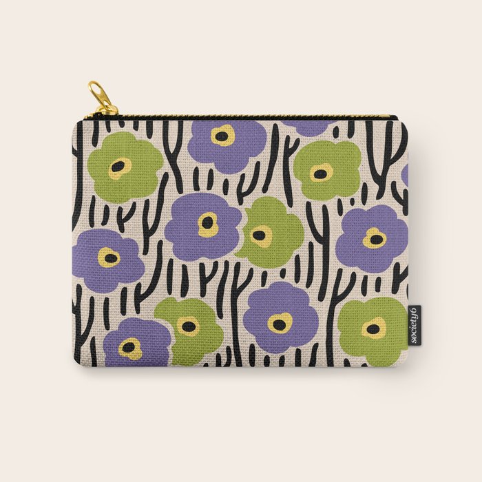Wild Flowers Pattern Purple and Green Carry All Pouch Gallery Image 1