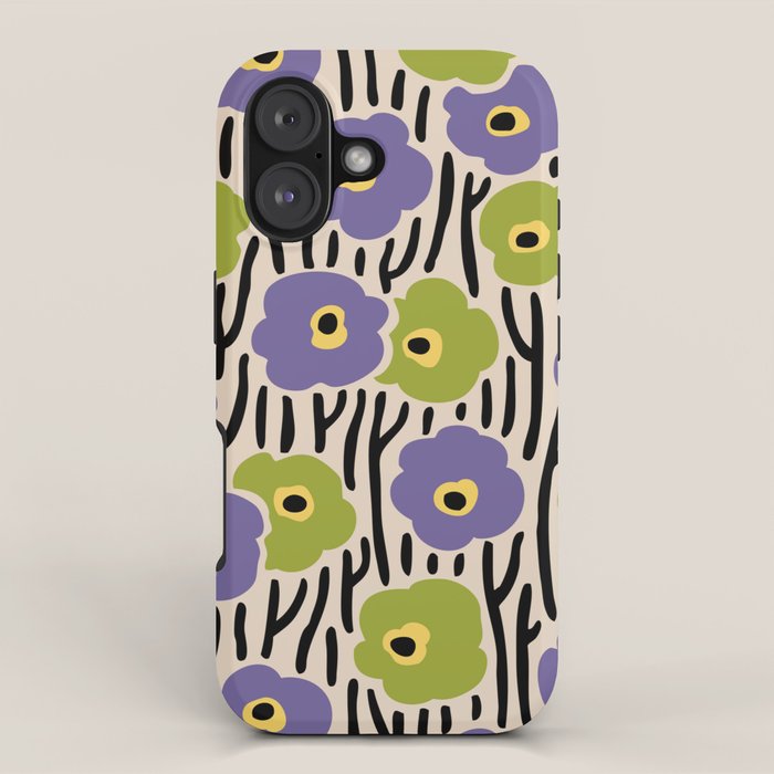 Wild Flowers Pattern Purple and Green iPhone Case Gallery Image 1