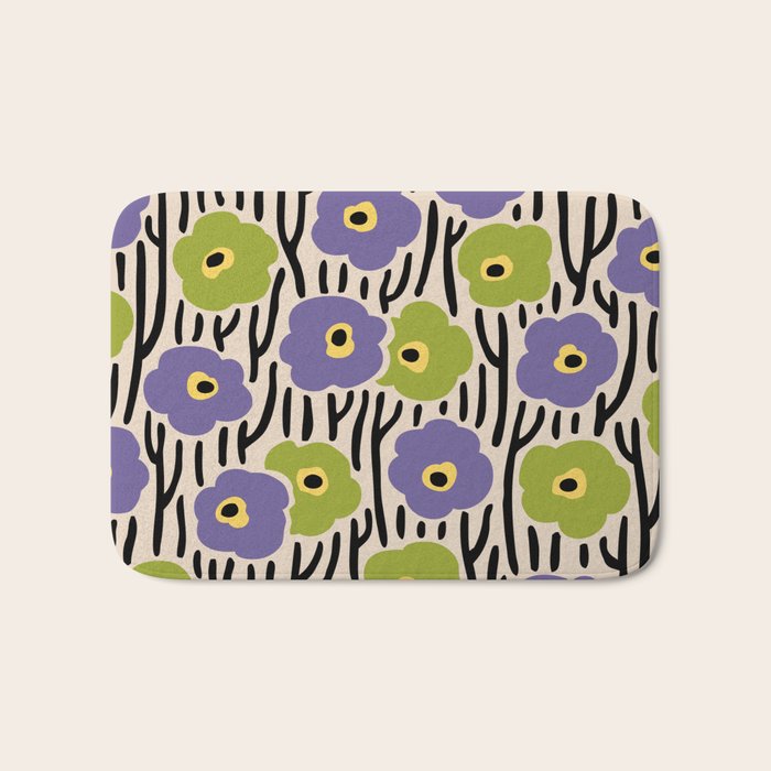 Wild Flowers Pattern Purple and Green Bath Mat Gallery Image 1