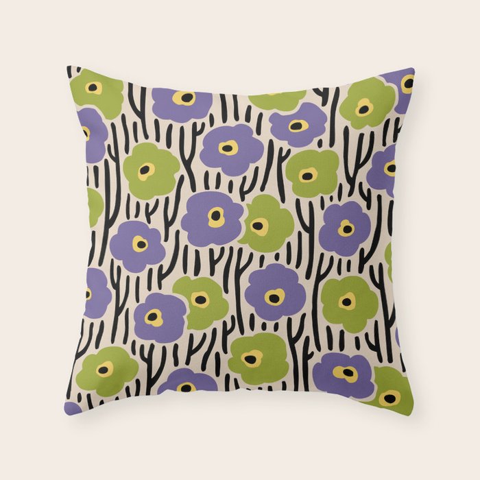 Wild Flowers Pattern Purple and Green Throw Pillow Gallery Image 6