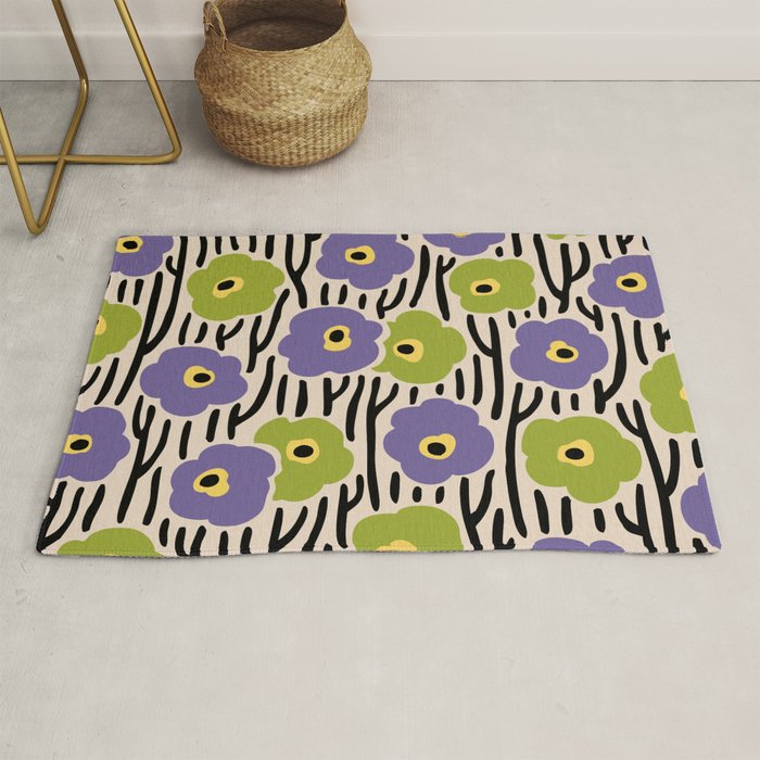 Wild Flowers Pattern Purple and Green Rug Gallery Image 1
