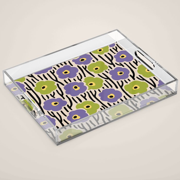 Wild Flowers Pattern Purple and Green Acrylic Tray Gallery Image 1