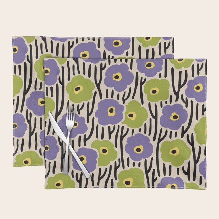 Wild Flowers Pattern Purple and Green Placemat Gallery Image 1