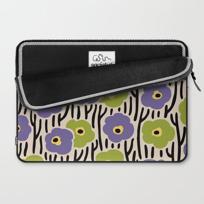 Wild Flowers Pattern Purple and Green Laptop Sleeve Gallery Image 2