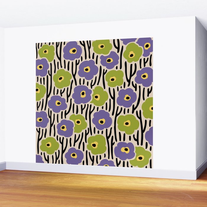 Wild Flowers Pattern Purple and Green Wall Mural Gallery Image 2