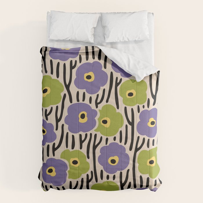 Wild Flowers Pattern Purple and Green Comforter Gallery Image 1