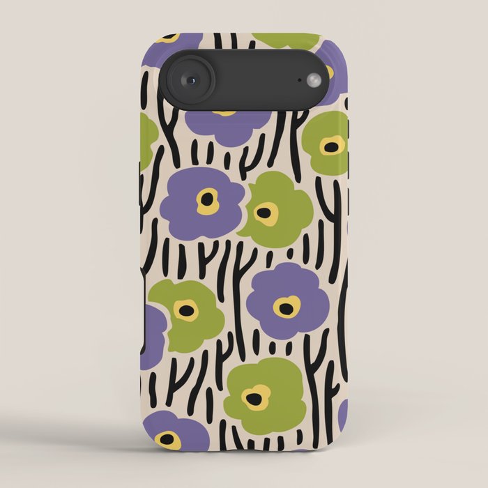 Wild Flowers Pattern Purple and Green iPhone Case Gallery Image 2