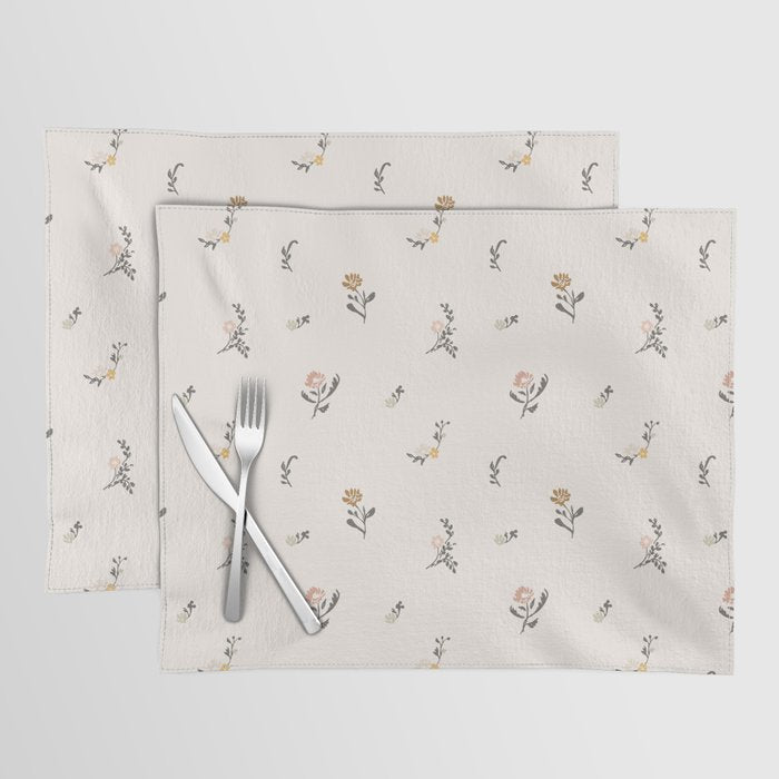 Sweet Pea Ditsy Floral - Pink, Charcoal, Mustard, Sage Placemat Gallery Image 1