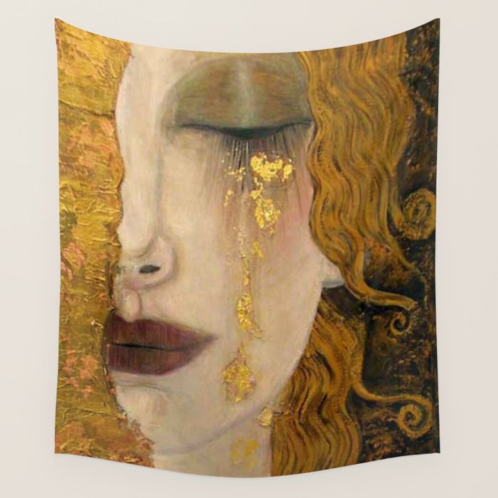 Golden Tears (Freya's Heartache) portrait painting by Gustav Klimt Wall Tapestry Gallery Image 1
