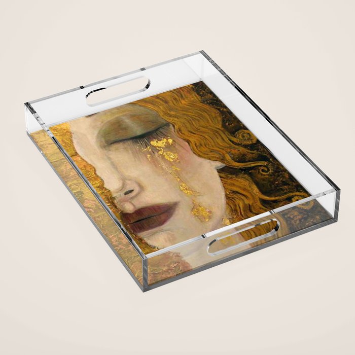 Golden Tears (Freya's Heartache) portrait painting by Gustav Klimt Acrylic Tray Gallery Image 1