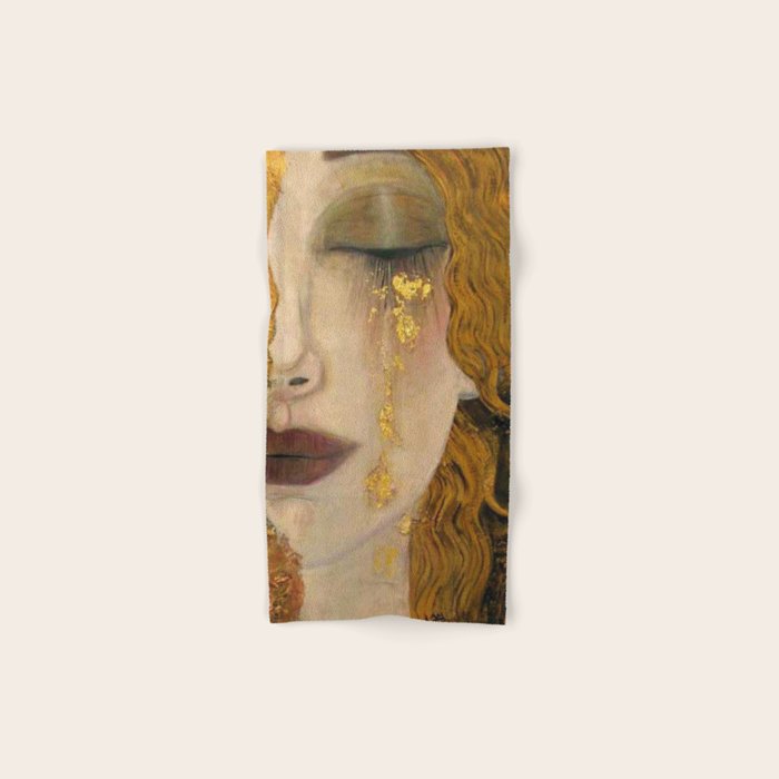Golden Tears (Freya's Heartache) portrait painting by Gustav Klimt Bath Towel Gallery Image 1