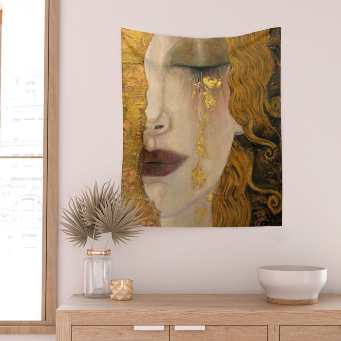 Golden Tears (Freya's Heartache) portrait painting by Gustav Klimt Wall Tapestry Gallery Image 2