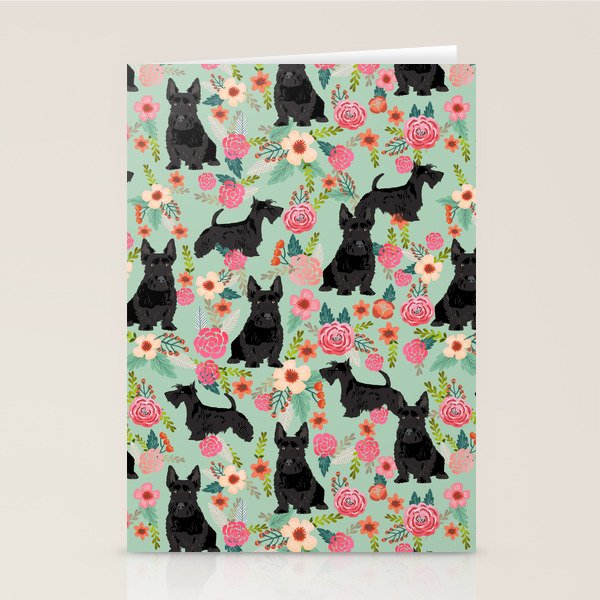 Scottish Terrier florals pattern dog breed dog art pet portraits pet friendly scottie gifts Stationery Card Gallery Image 2