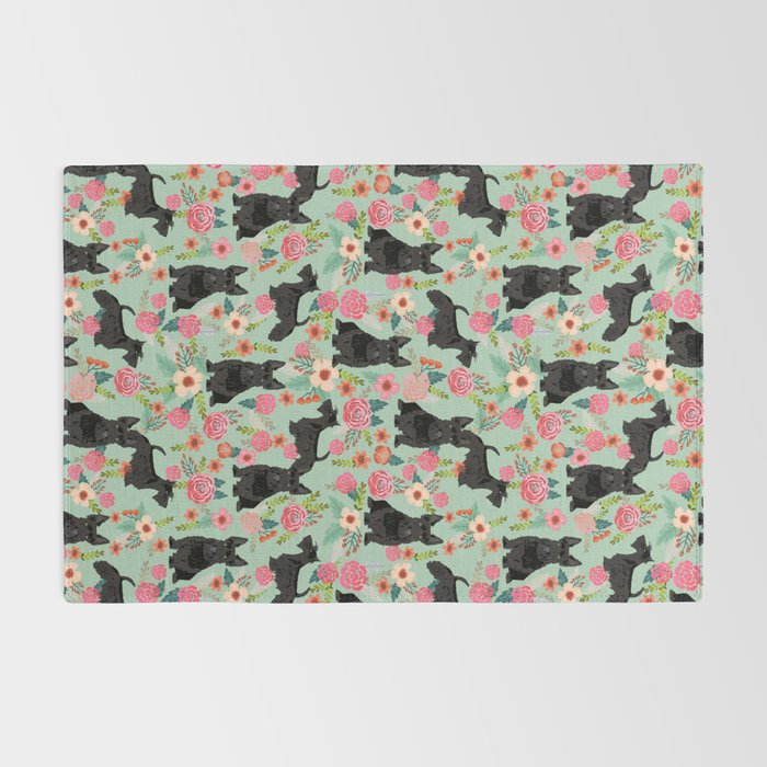 Scottish Terrier florals pattern dog breed dog art pet portraits pet friendly scottie gifts Rug Gallery Image 2