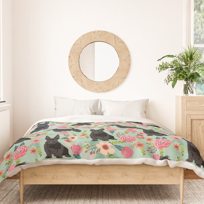 Scottish Terrier florals pattern dog breed dog art pet portraits pet friendly scottie gifts Duvet Cover Gallery Image 3