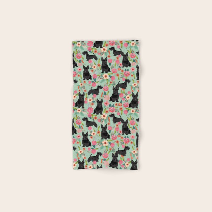 Scottish Terrier florals pattern dog breed dog art pet portraits pet friendly scottie gifts Bath Towel Gallery Image 1