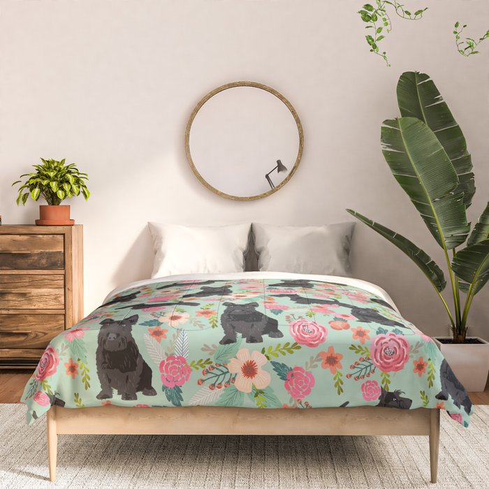 Scottish Terrier florals pattern dog breed dog art pet portraits pet friendly scottie gifts Comforter Gallery Image 3