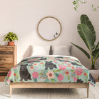 Scottish Terrier florals pattern dog breed dog art pet portraits pet friendly scottie gifts Comforter Gallery Image 3
