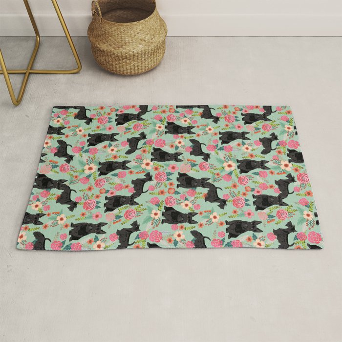 Scottish Terrier florals pattern dog breed dog art pet portraits pet friendly scottie gifts Rug Gallery Image 1