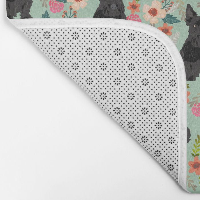 Scottish Terrier florals pattern dog breed dog art pet portraits pet friendly scottie gifts Bath Mat Gallery Image 2