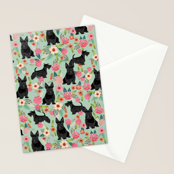 Scottish Terrier florals pattern dog breed dog art pet portraits pet friendly scottie gifts Stationery Card Gallery Image 2