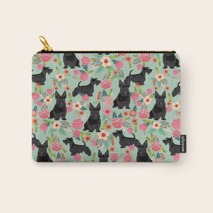 Scottish Terrier florals pattern dog breed dog art pet portraits pet friendly scottie gifts Carry All Pouch Gallery Image 1