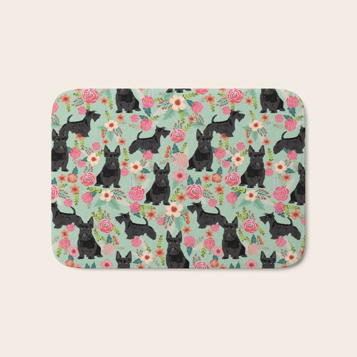 Scottish Terrier florals pattern dog breed dog art pet portraits pet friendly scottie gifts Bath Mat Gallery Image 1