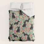 Scottish Terrier florals pattern dog breed dog art pet portraits pet friendly scottie gifts Comforter Gallery Image 6