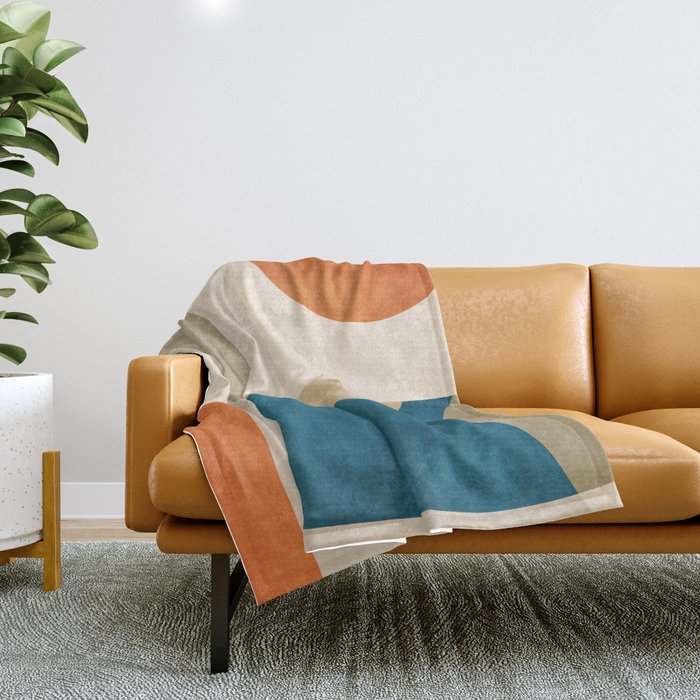 Navy Orange Beige Modern Design Art Work Throw Blanket Gallery Image 1