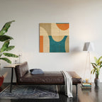 Navy Orange Beige Modern Design Art Work Wood Wall Art Gallery Image 2