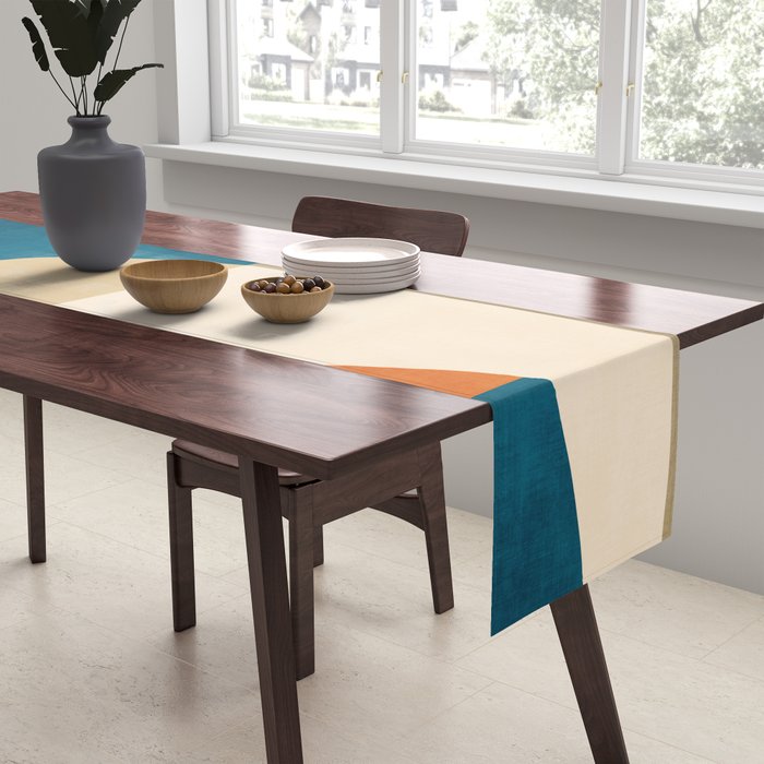 Navy Orange Beige Modern Design Art Work Table Runner Gallery Image 2
