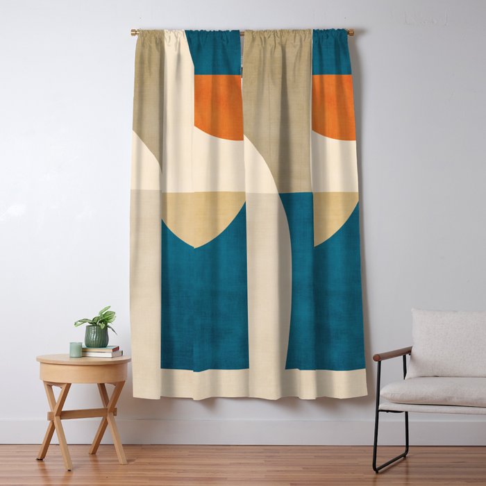 Navy Orange Beige Modern Design Art Work Window Curtain Gallery Image 5