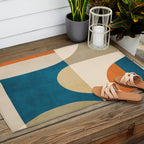Navy Orange Beige Modern Design Art Work Outdoor Rug Gallery Image 2