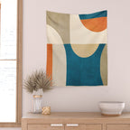 Navy Orange Beige Modern Design Art Work Wall Tapestry Gallery Image 2