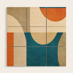 Navy Orange Beige Modern Design Art Work Wood Wall Art Gallery Image 1